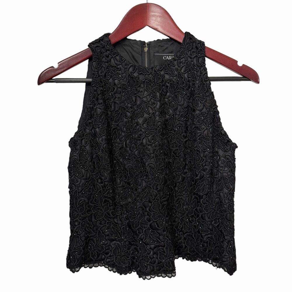 VTG Whimsigoth Carmen Marc Valvo Beaded Black Lace Halter Evening Top Blouse 8 - Picture 2 of 10